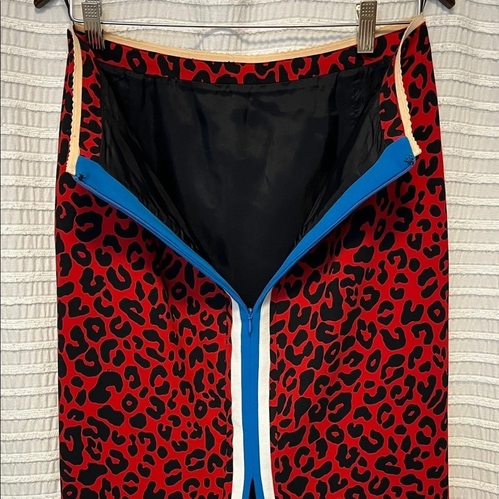 No. 21 Red Black Animal Print Pencil Midi Skirt